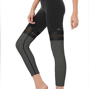 ALO Yoga Black and Gray Leggings with Mesh Detail
